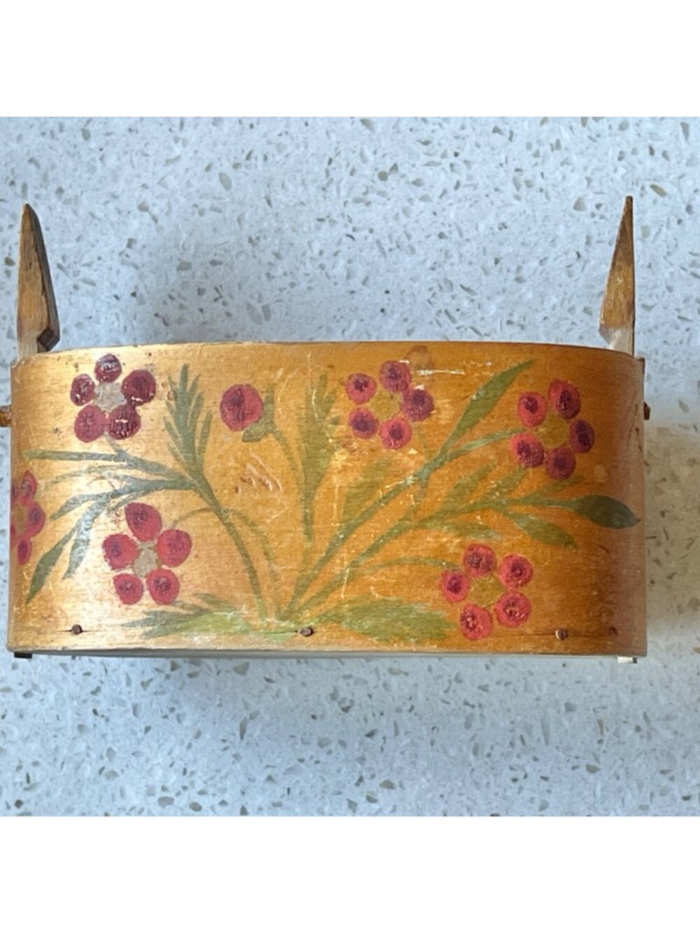 Signed Norwegian Bentwood Tine Wood Box Floral Paint Carved Letters 5.75x2.25x3T - Picture 11 of 16